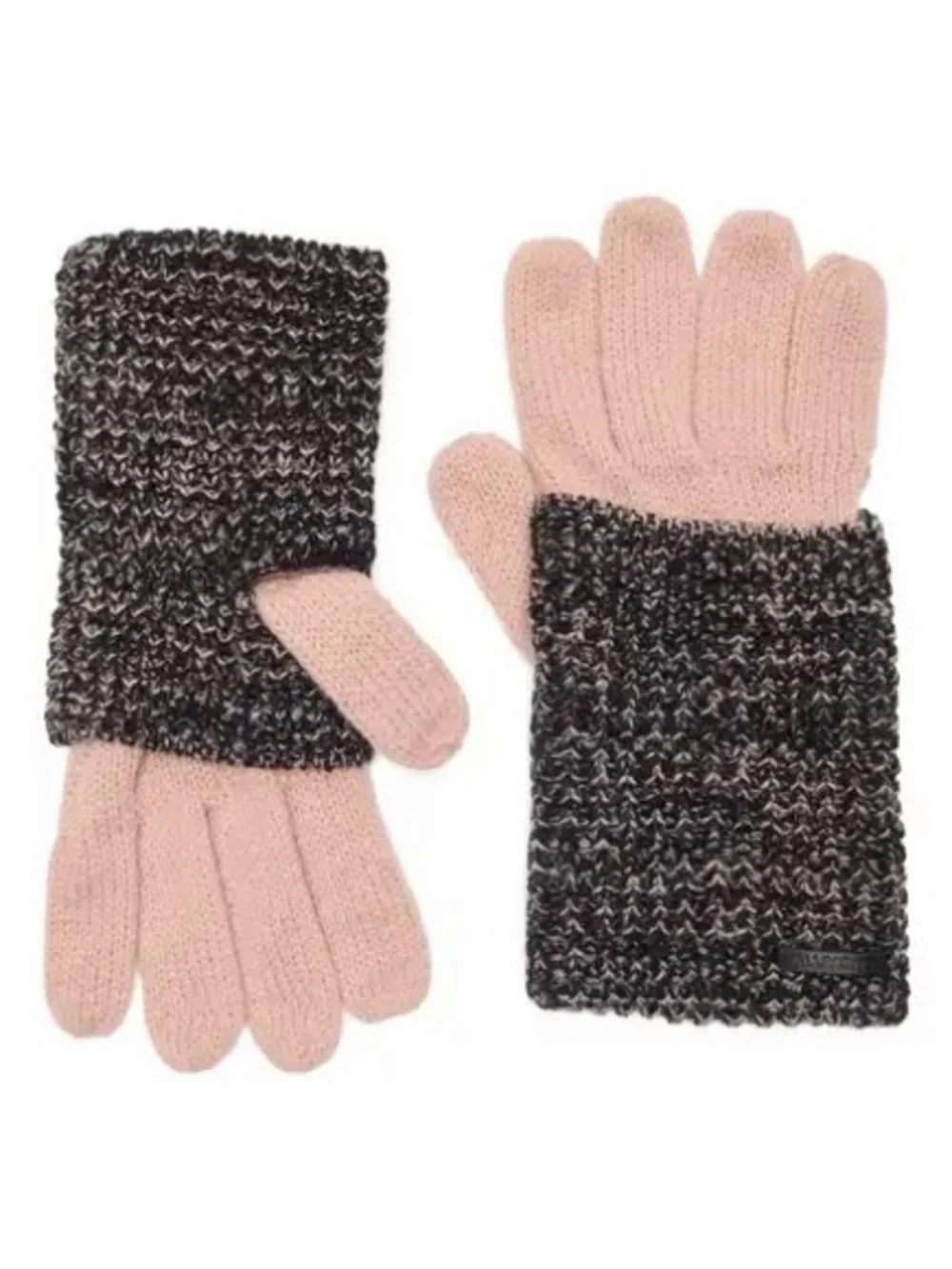 AllSaints Two-Tone Black & Blush Knit Gloves